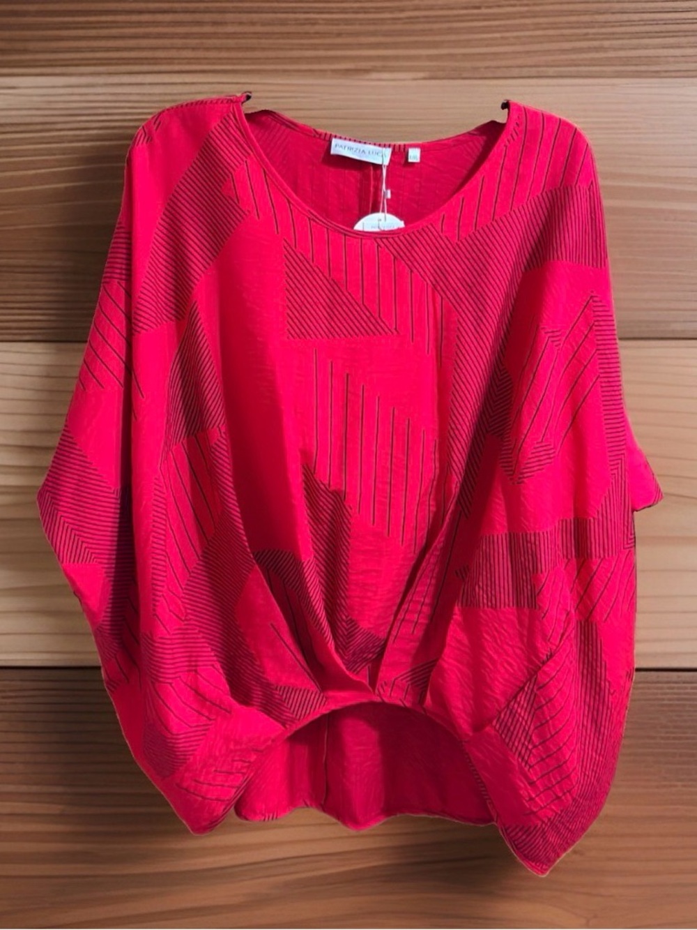NWT Patrizia Luca Red Geometric Drop-Shoulder Textured Top-L/XL